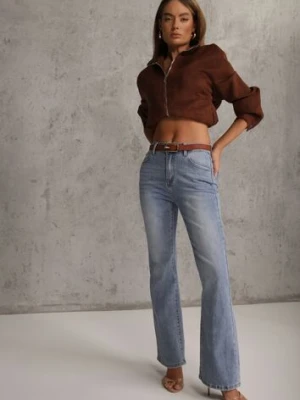 Niebieskie Jeansy Dzwony Bootcut High Waist z Bawełną Urilyss