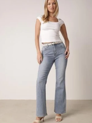 Niebieskie Jeansy Dzwony z Bawełną o Wysokim Stanie Shirinorin milas91