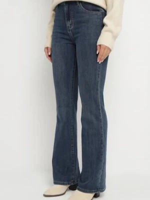 Niebieskie Jeansy Dzwony z Wysokim Stanem z Dodatkiem Wiskozy Alindria milas91