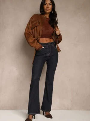 Granatowe Jeansy Flare High Waist Salinnava