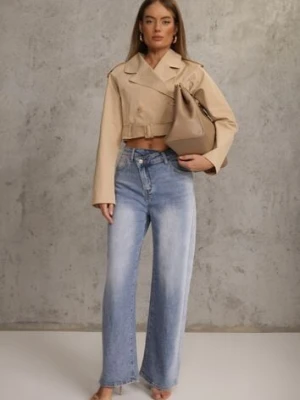 Niebieskie Jeansy High Waist Balloon z Bawełny z Asymetrycznym Zapięciem Myrea