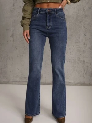 Niebieskie Jeansy High Waist o Kroju Dzwonów Finvenne milas91