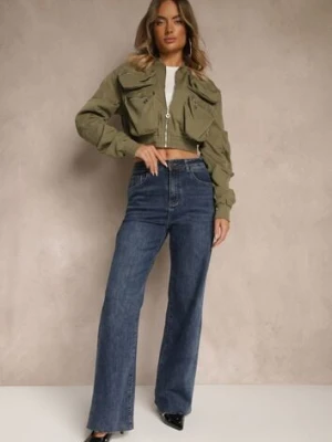 Niebieskie Jeansy High Waist o Szerokim Kroju Orrisalla