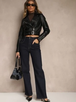Granatowe Jeansy High Waist Straight Leg Linssea