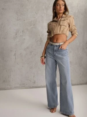Niebieskie Jeansy High Waist Wide Leg z Bawełną Conana