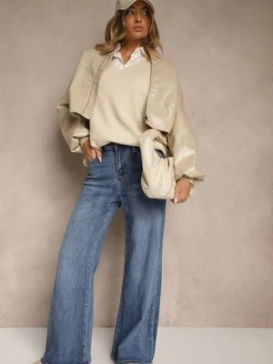 Niebieskie Jeansy High Waist z Szeroką Nogawką Elzaria milas91