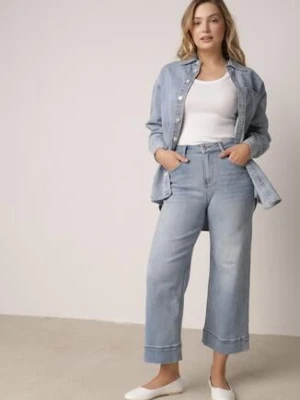 Niebieskie Jeansy Kuloty z Bawełną o Szerokim Kroju z Wysokim Stanem z Przeszyciami Hippesilea