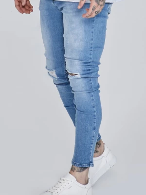 Niebieskie jeansy męskie distressed skinny SikSilk