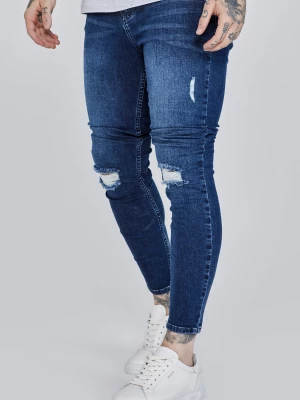 Niebieskie jeansy męskie distressed skinny SikSilk