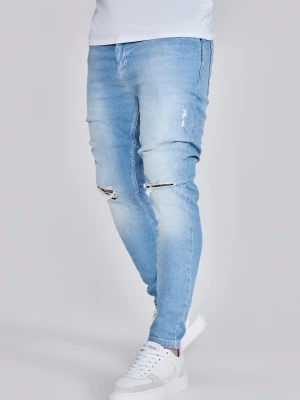 SikSilk Męskie Niebieskie Postrzępione Skinny Jeans