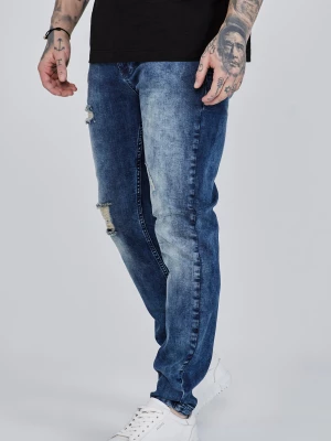 Niebieskie jeansy męskie distressed slim fit SikSilk