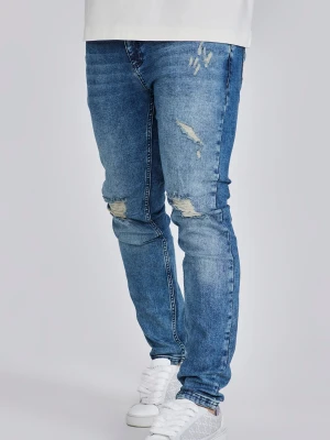 Niebieskie jeansy męskie distressed slim fit SikSilk