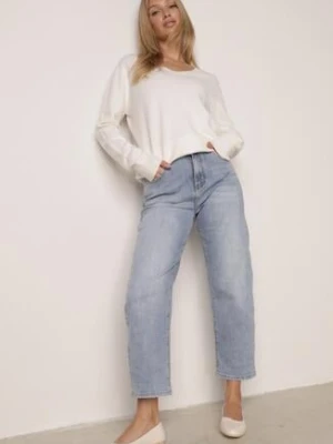 Niebieskie Jeansy Mom Fit z Bawełną Przed Kostkę z Wysokim Stanem Andrele