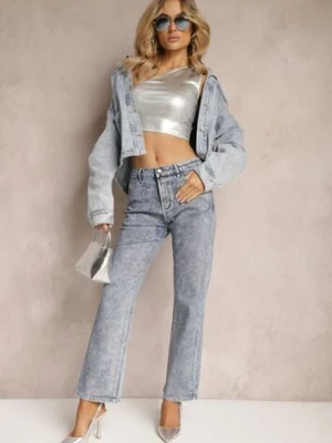 Niebieskie Jeansy Mom Fit z Błyszczącą Fakturą Vonea uiuj