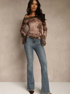 Niebieskie Jeansy Regular Waist z Bawełny o Kroju Dzwonów Zenirae hello miss