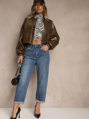 Niebieskie Jeansy Regular Wiast o Fasonie Mom Fit Gondie