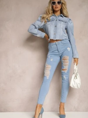 Niebieskie Jeansy Skinny High Waist z Przetarciami i Dziurami Aventoa blue skk