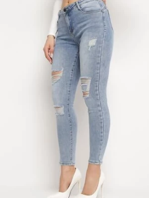 Niebieskie Jeansy Skinny z Dziurami i Efektem Push Up Glyidra