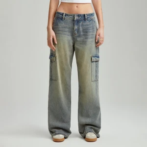 Niebieskie jeansy straight fit z kieszeniami cargo House
