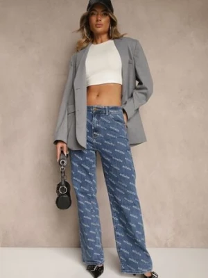 Niebieskie Jeansy Straight Leg High Waist Zdobione Printem Vilesse milas91
