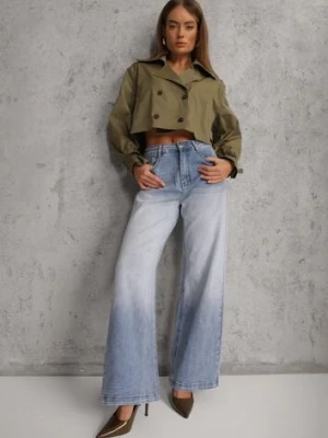 Niebieskie Jeansy Szerokie z Wytarciami High Waist Calale