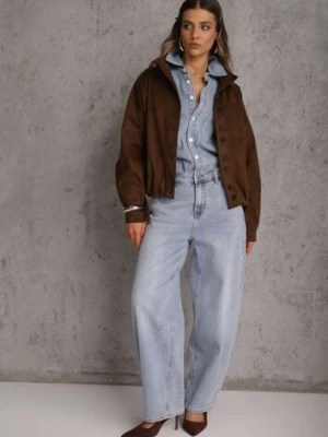 Niebieskie Jeansy Typu Loose z Bawełną High Waist Maeriala milas91