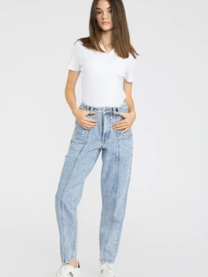 Niebieskie jeansy typu mom fit z przeszyciami Reporter