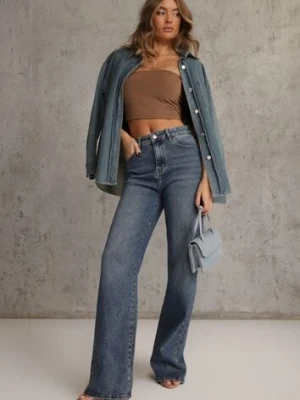 Niebieskie Jeansy Wide Leg High Waist z Bawełną i Dodatkiem Wiskozy Phrixanise
