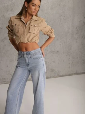 Niebieskie Jeansy Wide Leg High Waist z Bawełną z Denimowym Paskiem Evanna