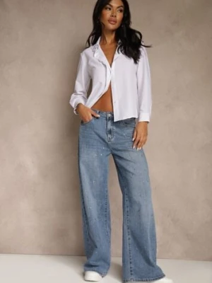 Niebieskie Jeansy Wide Leg High Waist z Błyszczącymi Zdobieniami Lilyss