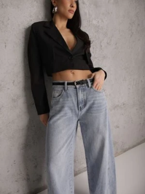 Niebieskie Jeansy Wide Leg z Bawełną i Wiskozą Zdobione Przeszyciami Hariola