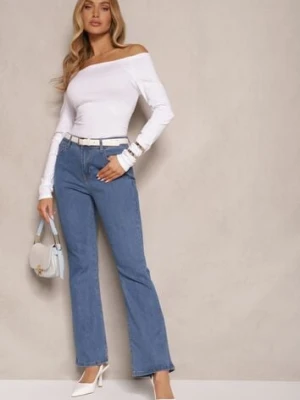 Niebieskie Jeansy z Bawełną High Waist o Fasonie Dzwonów Celinsse b.s.jeans