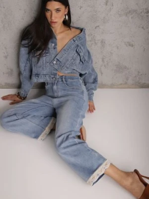 Niebieskie Jeansy z Bawełną i Koronką przy Nogawkach Neathlin