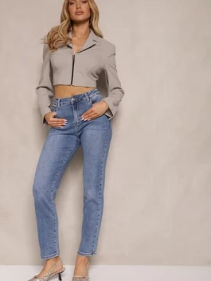 Niebieskie Jeansy z Bawełną Mom Fit High Waist Larinorti