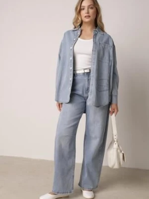 Niebieskie Jeansy z Bawełną o Kroju Balloon z Wysokim Stanem Palosa