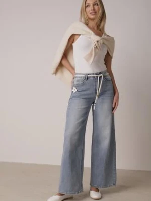 Niebieskie Jeansy z Bawełną o Szerokim Kroju z Wysokim Stanem i Sznurkowym Paskiem Ianaia milas91