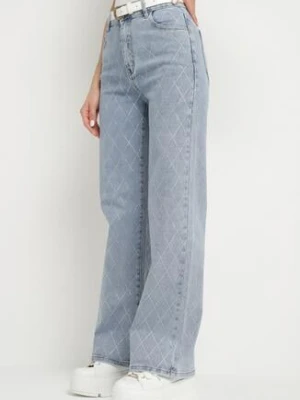 Niebieskie Jeansy z Bawełną Szerokie z Cyrkoniami Iskio hello miss