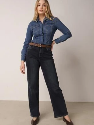 Niebieskie Jeansy z Bawełną z Wysokim Stanem i Szerokimi Nogawkami Nixeasi hello miss