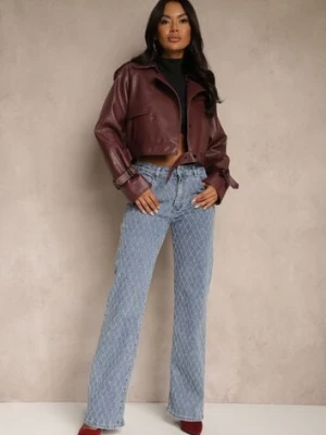 Niebieskie Jeansy z Bawełny High Waist o Szerokim Kroju w Romby Tuvielle hello miss