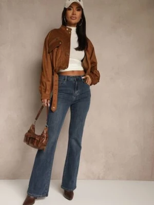 Niebieskie Jeansy z Domieszką Wiskozy o Kroju Flare High Waist Alendria milas91