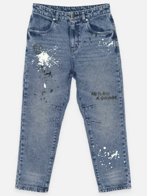 Niebieskie jeansy z nadrukami Reporter