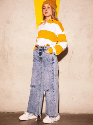 Niebieskie jeansy z szeroką nogawką typu wide leg Reporter