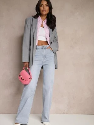 Niebieskie Jeansy z Wiskozą i Bawełną High Waist o Szerokim Kroju Helviola