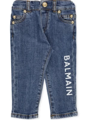 Niebieskie Juniorowe Jeansy z Metalowymi Nitami Balmain