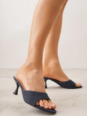 Niebieskie Klapki na Obcasie Kaczuszka z Odkrytym Noskiem Nadah