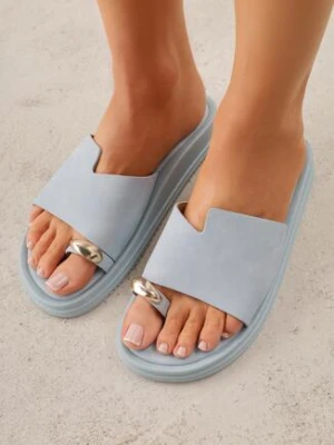 Niebieskie Klapki Typu Japonki z Metaliczną Ozdobą Samrina mulanka