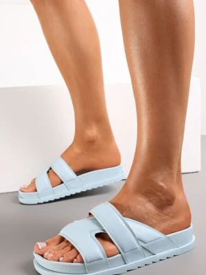 Niebieskie Klapki z Szerokim Paskiem z Wycięciami na Grubej Podeszwie Elixis