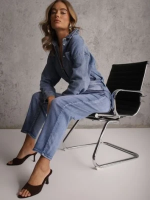 Niebieskie Klasyczne Jeansy Mom Fit High Waist z Bawełny Uhrlith daysie