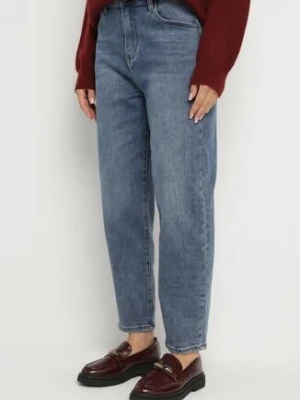 Niebieskie Klasyczne Jeansy o Kroju Mom Fit z Wysokim Stanem Nellessa
