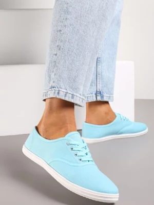 Niebieskie Klasyczne Sznurowane Tenisówki na Płaskiej Podeszwie Efona